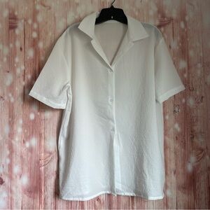 Shein White Oversized Crinkle Linen Look Button Front Short Sleeve Shirt Size S
